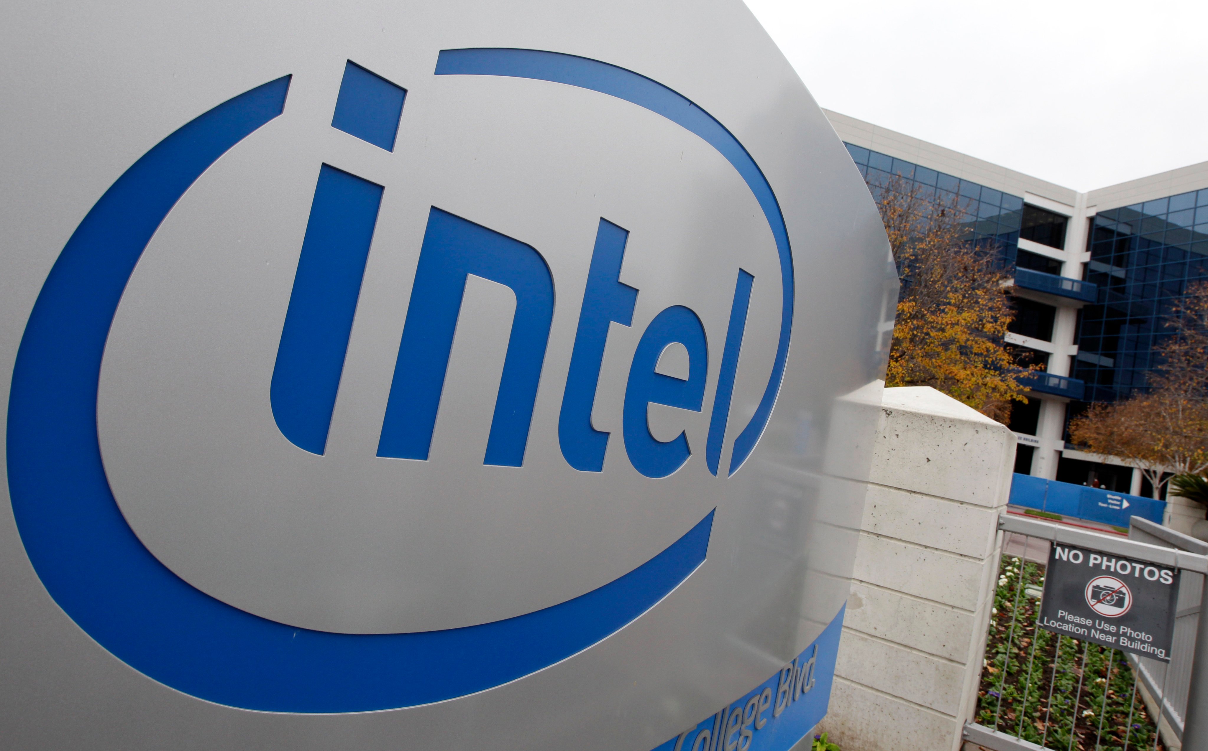 The Intel logo is shown at the company’s headquarters in Santa Clara, California, December 12, 2011. Photo: AP